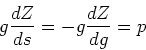 \begin{displaymath}g{dZ\over ds} = -g {dZ\over dg} = p\end{displaymath}