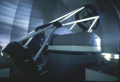 Overall view of 6-meter BTA telescope and mount